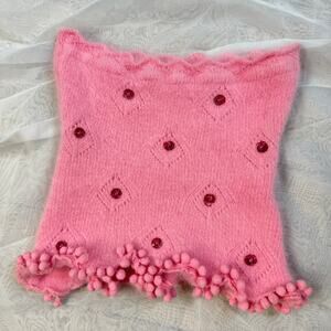 Italian Vintage baby pink knit angora top with sequins embellishments (XS/S)